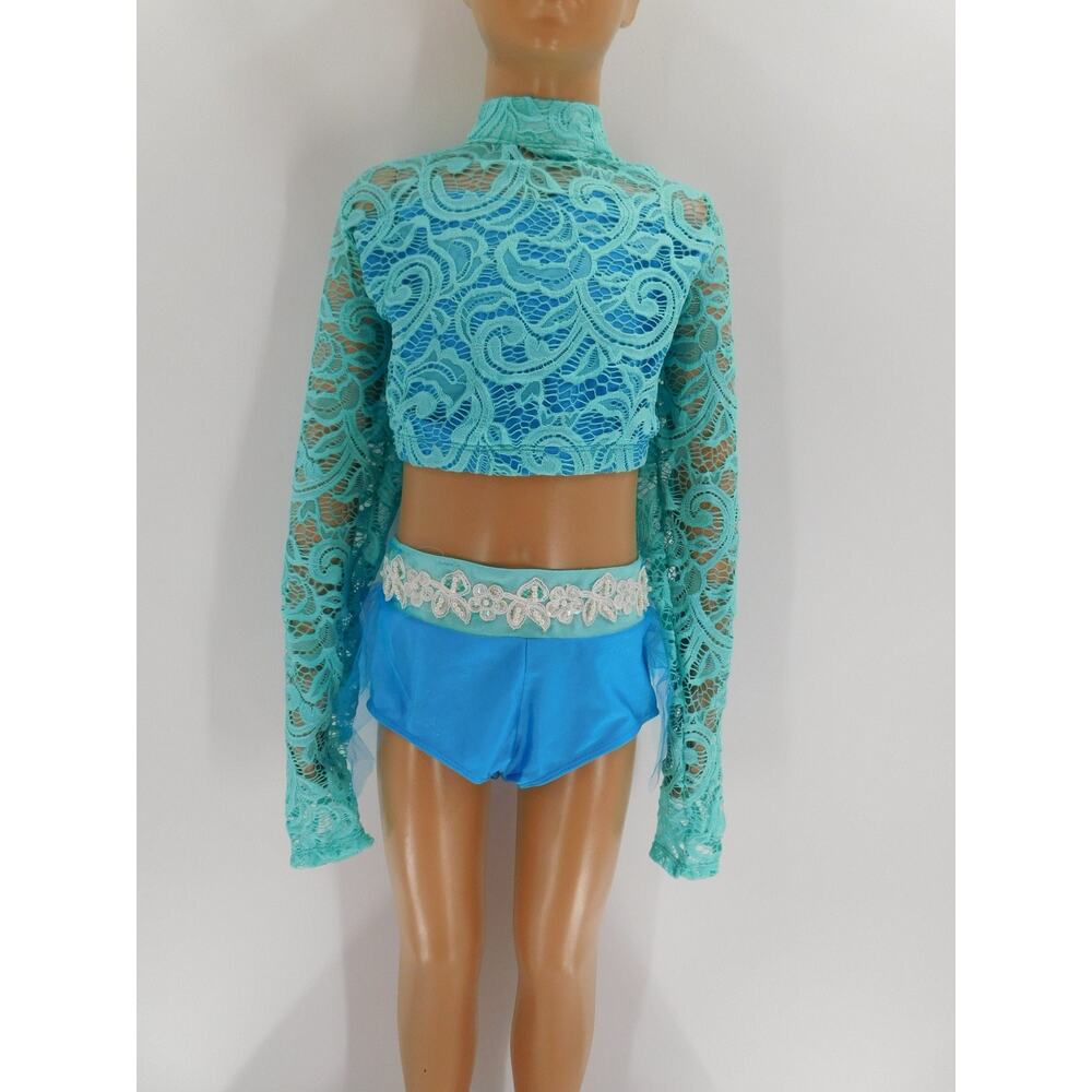Pre-Owned Costume Iefiel Large Child 2pc Turquoise Contemporary Lyrical